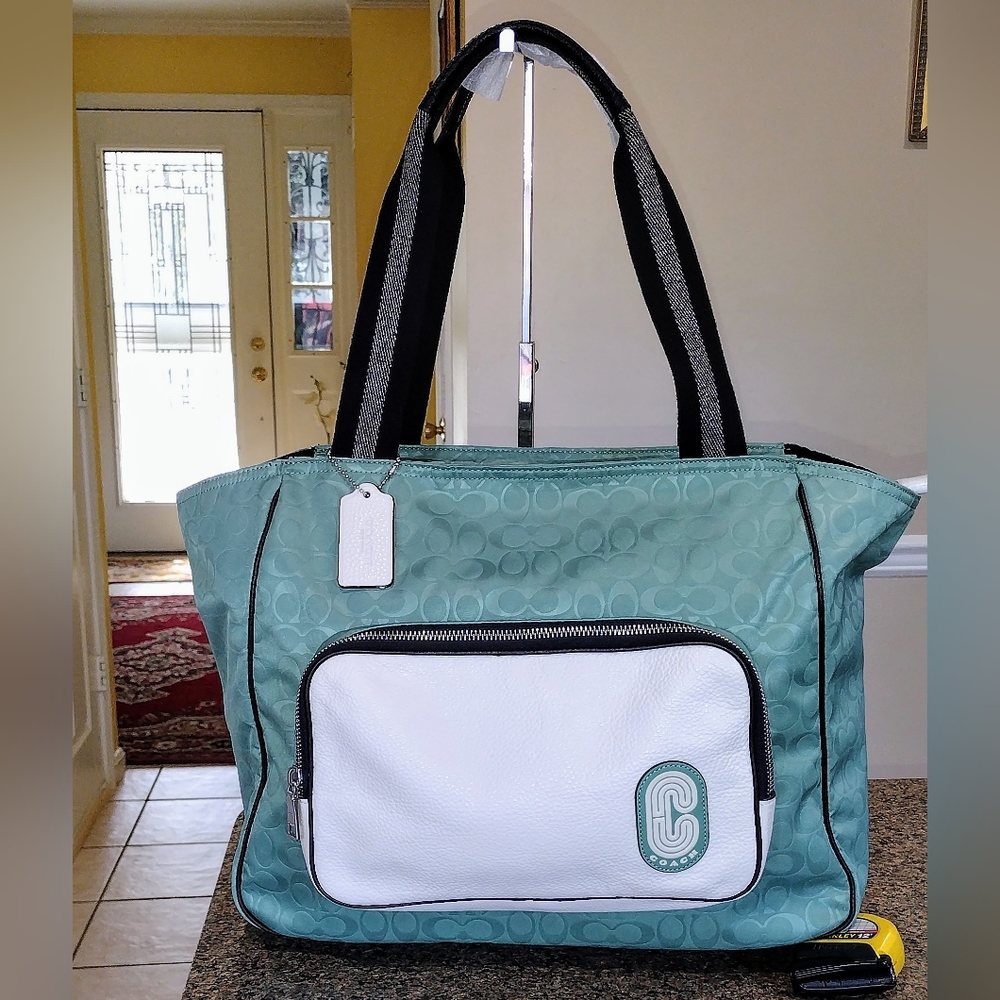 NWT Coach Tote in color block  Signature Nylon and leather